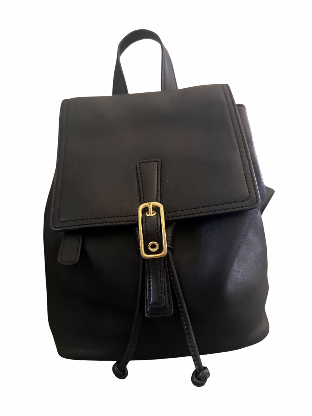 Vintage Coach Black Leather Drawstring Backpack